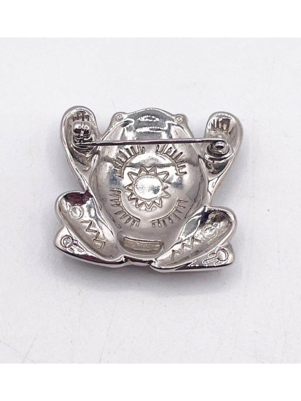 Vintage Trifari Frog Brooch Pin Silver Tone Blue Faux Turquoise Southwest 90s - Picture 6 of 9